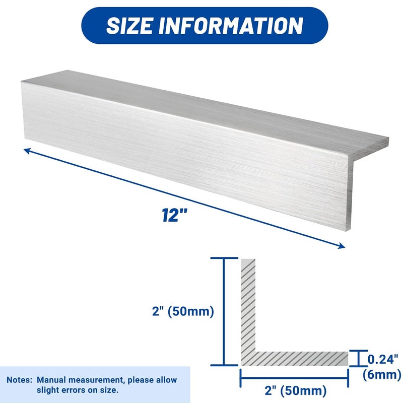 EcoBrisa 2Pcs Aluminum Angle 2" x 2" x 0.24" Aluminum Angle Stock 12" Length 6061 T6511 Mill Stock for DIY Projects Industrial Building Construction More Durable and Can Be Cut to Fit - Image 2
